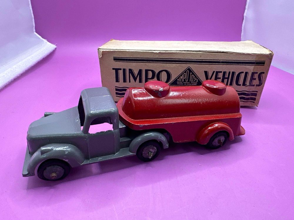 Lot 95: Timpo Toys Articulated Tanker in Grey and Red....