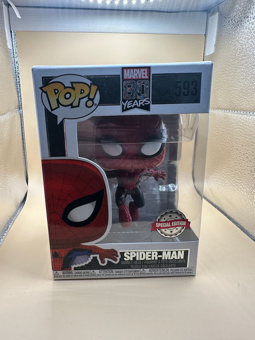 Lot 169: Funko POP! Marvel 80 Years #593 First Appearance Spider-Man Metallic Hot Topic Exclusive