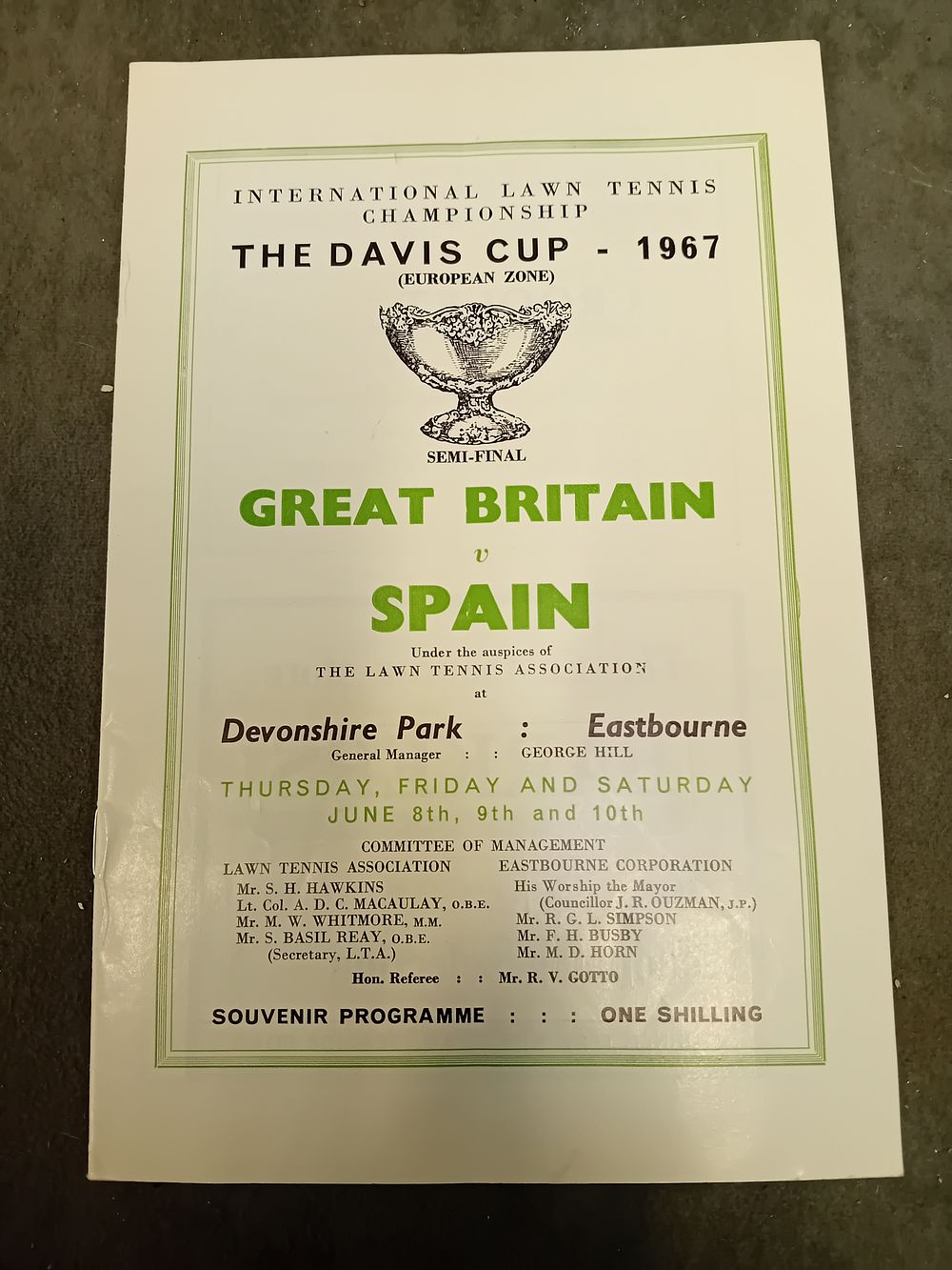 Lot 26: 1967 Davis Cup Tennis Semi-Final Souvenir Program Great Britain v Spain