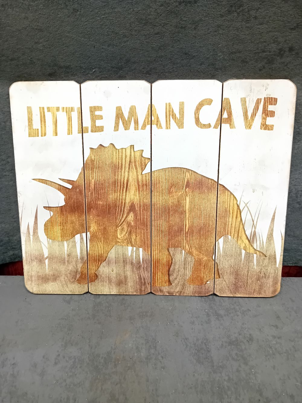 Lot 157: Little Man Cave Dinosaur Wood Sign