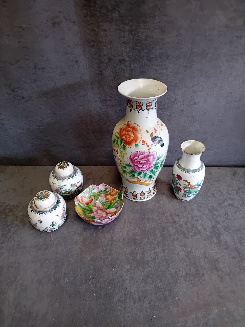 Lot 550: A Collection of Chinese Famille Rose Style Hand Painted Porcelain Decorative Items