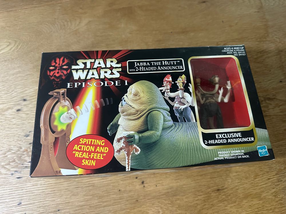 Lot 219: 1999 Hasbro Star Wars Episode I Jabba the Hutt with 2-Headed Announcer Action Figure Set