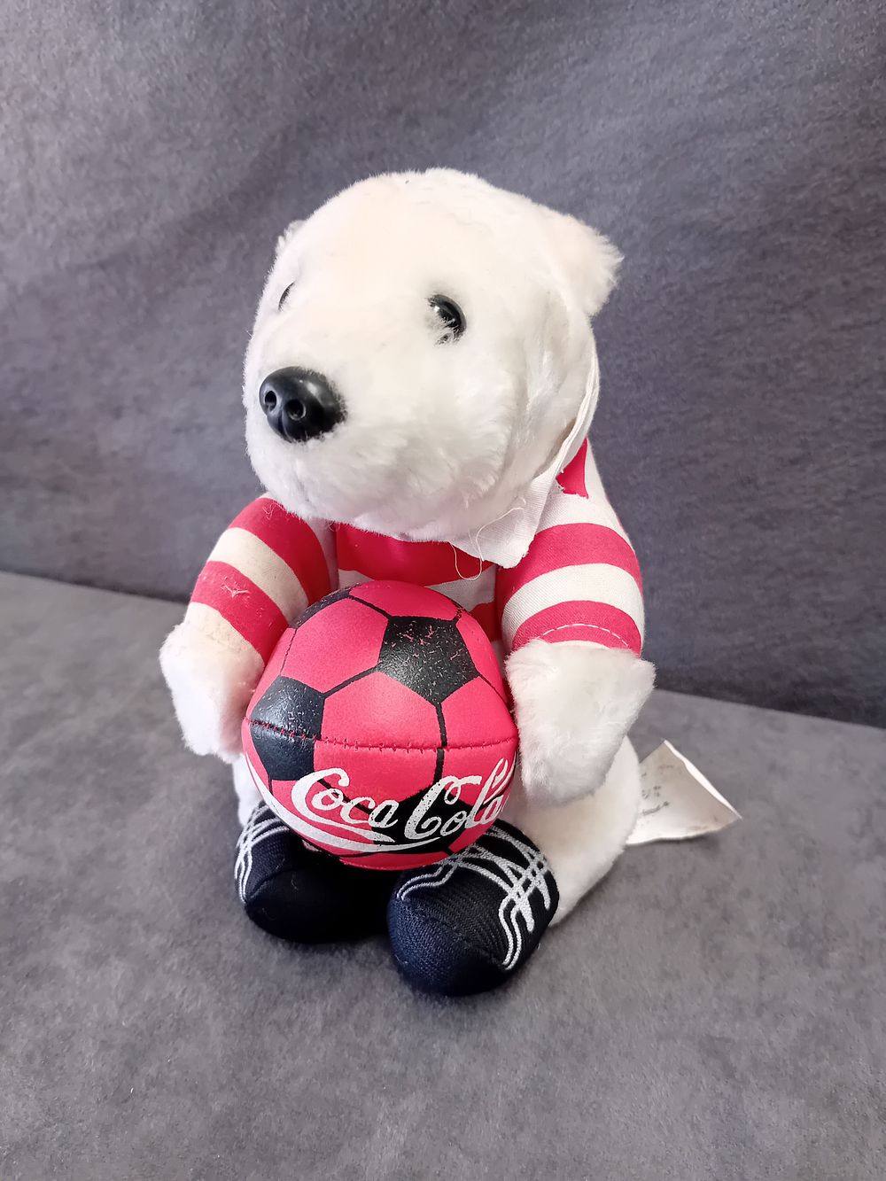 Lot 496: 1998 COCA-COLA BRAND PLUSH POLAR BEAR WITH SOCCER BALL
