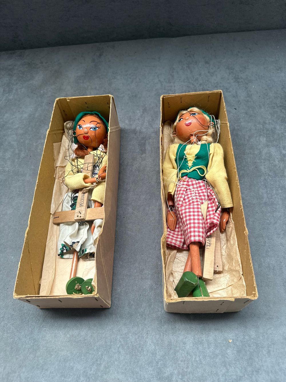 Lot 289: A Pair of Vintage Pelham Puppets Standard Range Marionettes in Original Boxes