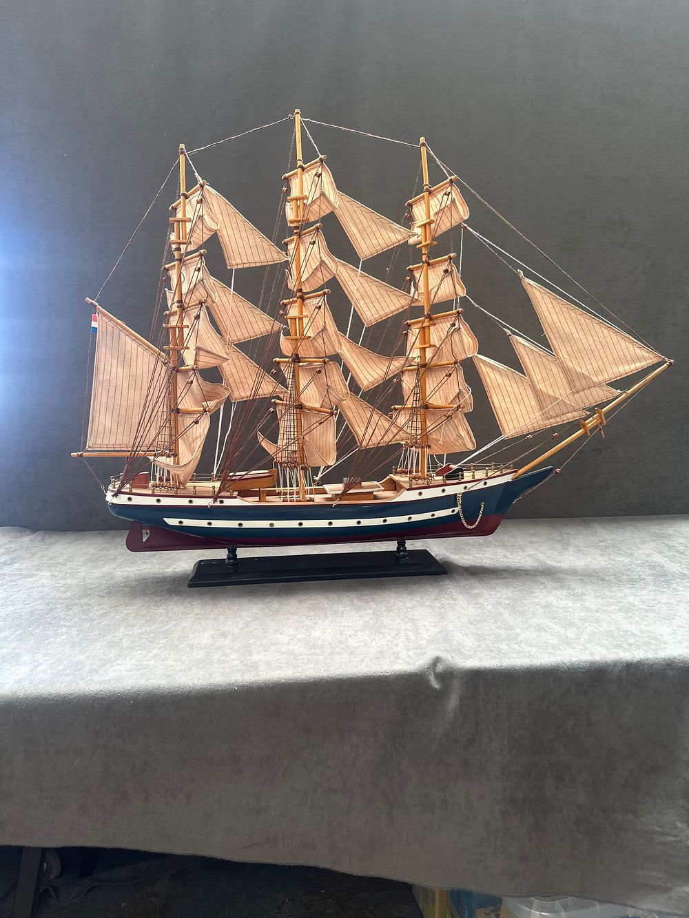 Lot 8: A Large Decorative Wooden Four-Masted Sailing Ship Model