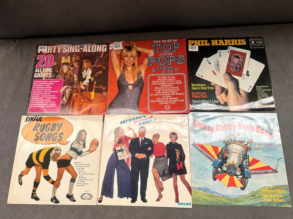 Lot 496: A Collection of Vintage Vinyl LP Records Including Top of the Pops 72 and Chitty Chitty Bang Bang