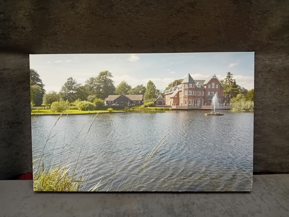 Lot 712: Large Format Contemporary Photographic Print of Lakeside Victorian Style Architecture