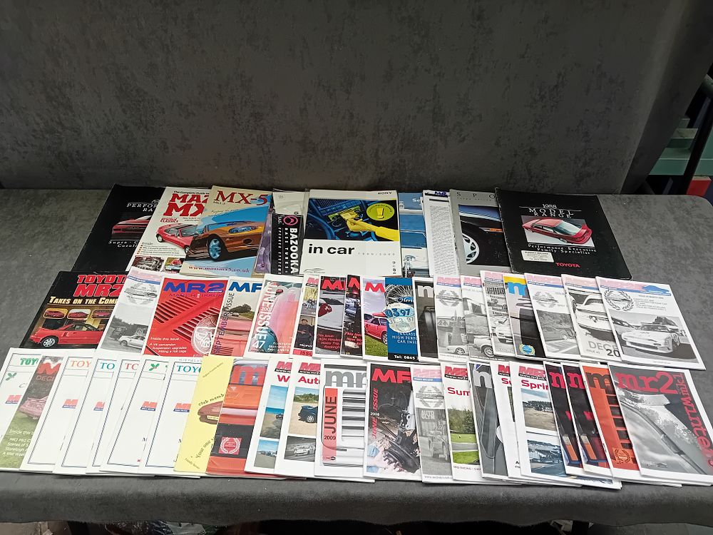Lot 735: A Collection of 49 Automotive Enthusiast Magazines and Club Newsletters, primarily focusing on Mazda MX-5 and Toyota MR2, circa 1999-2009