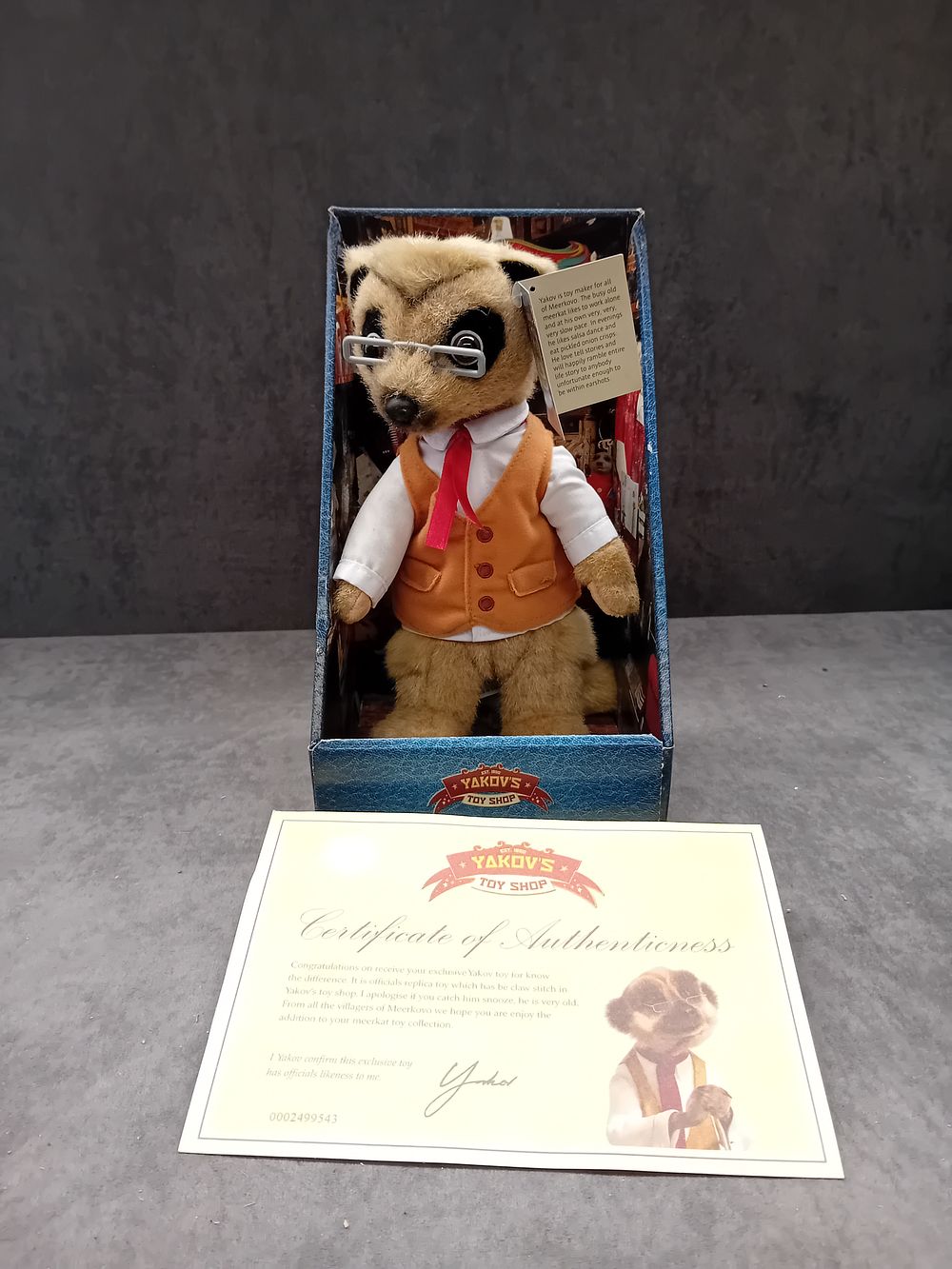 Lot 296: Compare the Meerkat Plush collectable Yakov with certificate...