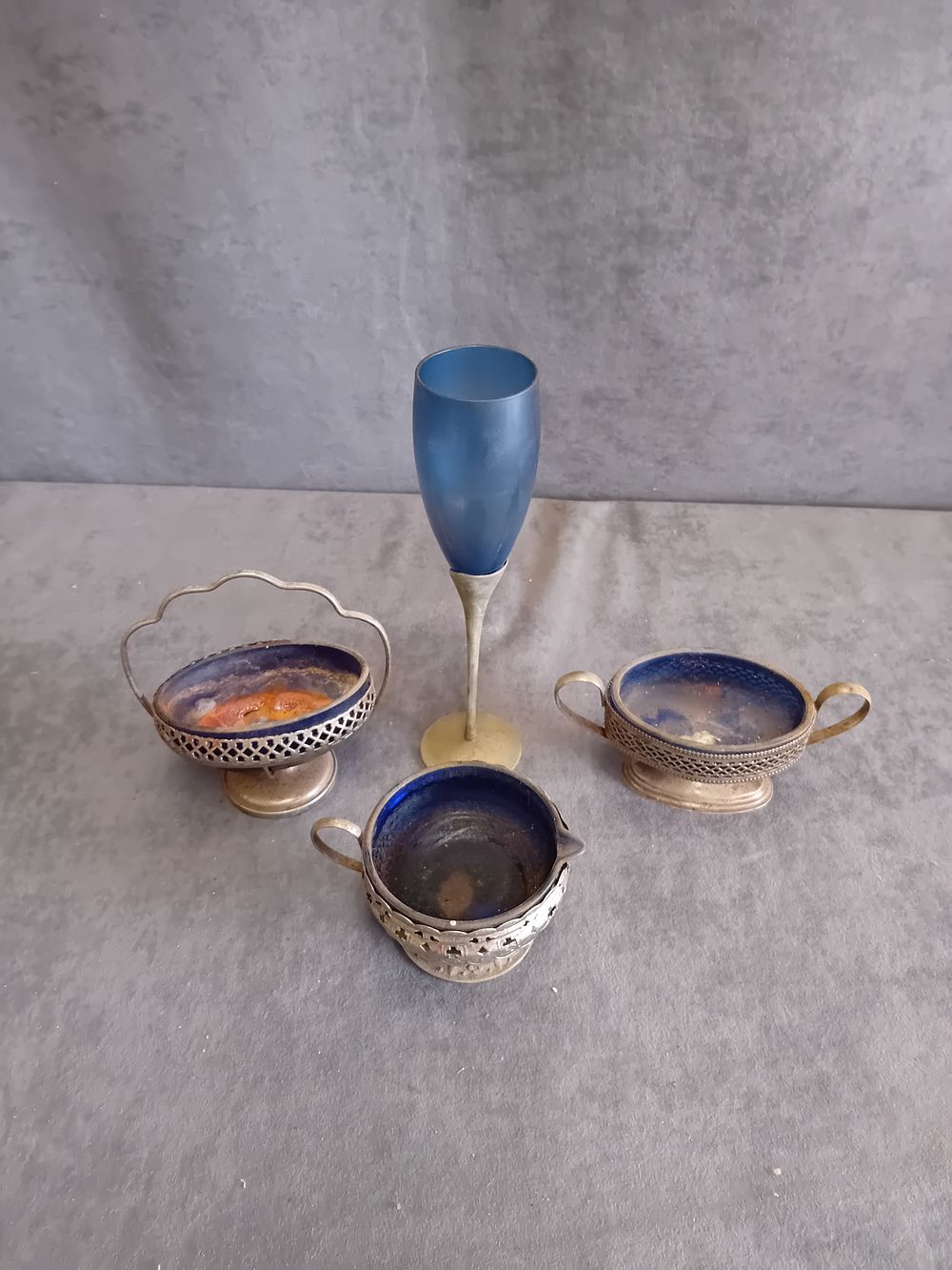 Lot 544: An Assortment of Cobalt Blue Glass and Metal Tableware