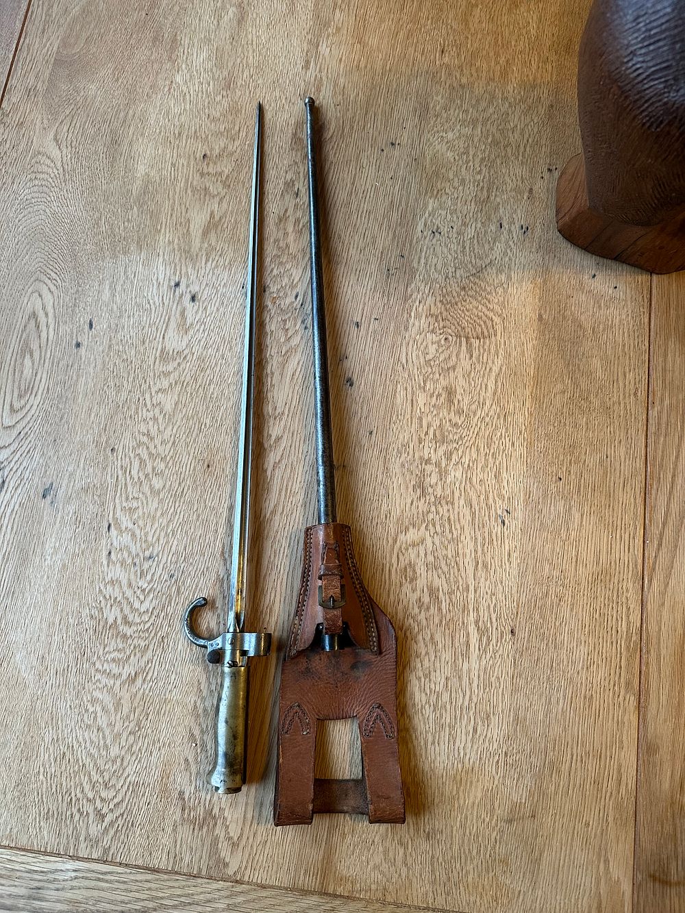 Lot 572: French Model 1886 Lebel Spike Bayonet with Scabbard and Frog Assembly