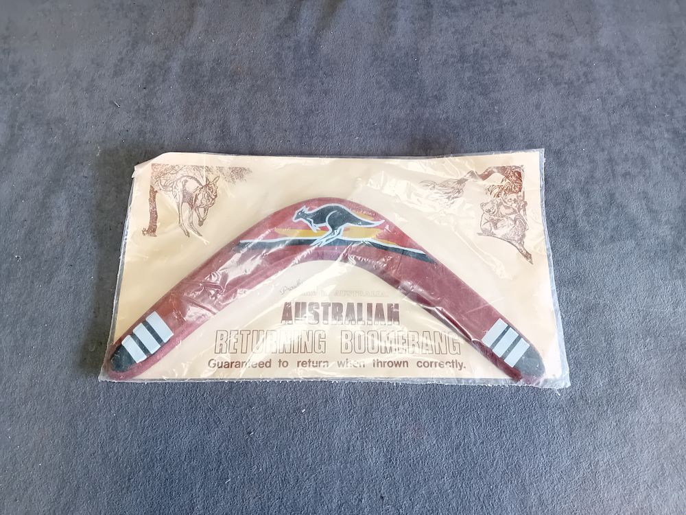 Lot 506: Australian Returning Wood Boomerang in Original Packaging