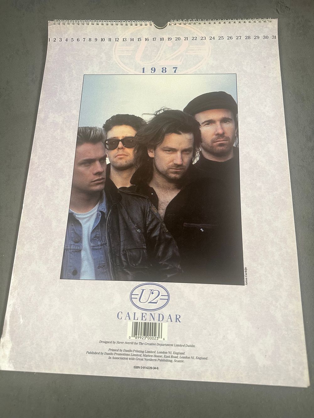 Lot 641: Official U2 1987 Spiral-Bound Wall Calendar