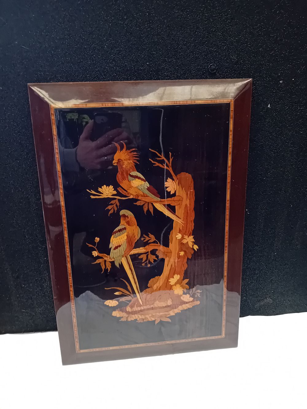 Lot 320: Italian Style Wood Marquetry Panel Depicting Parrots