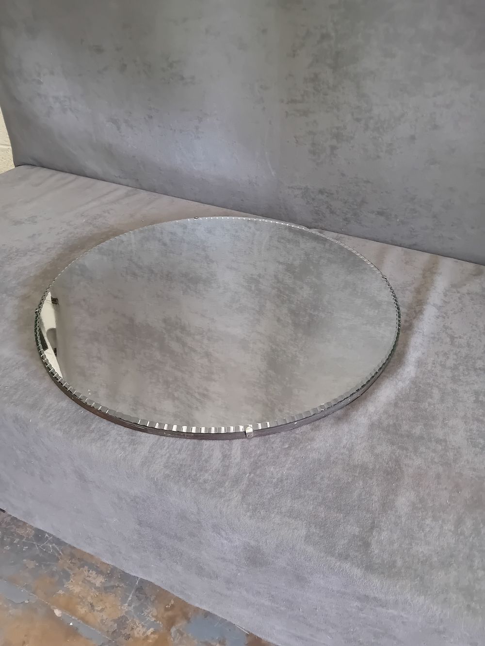 Lot 321: Art Deco Style Frameless Scalloped Edge Circular Wall Mirror