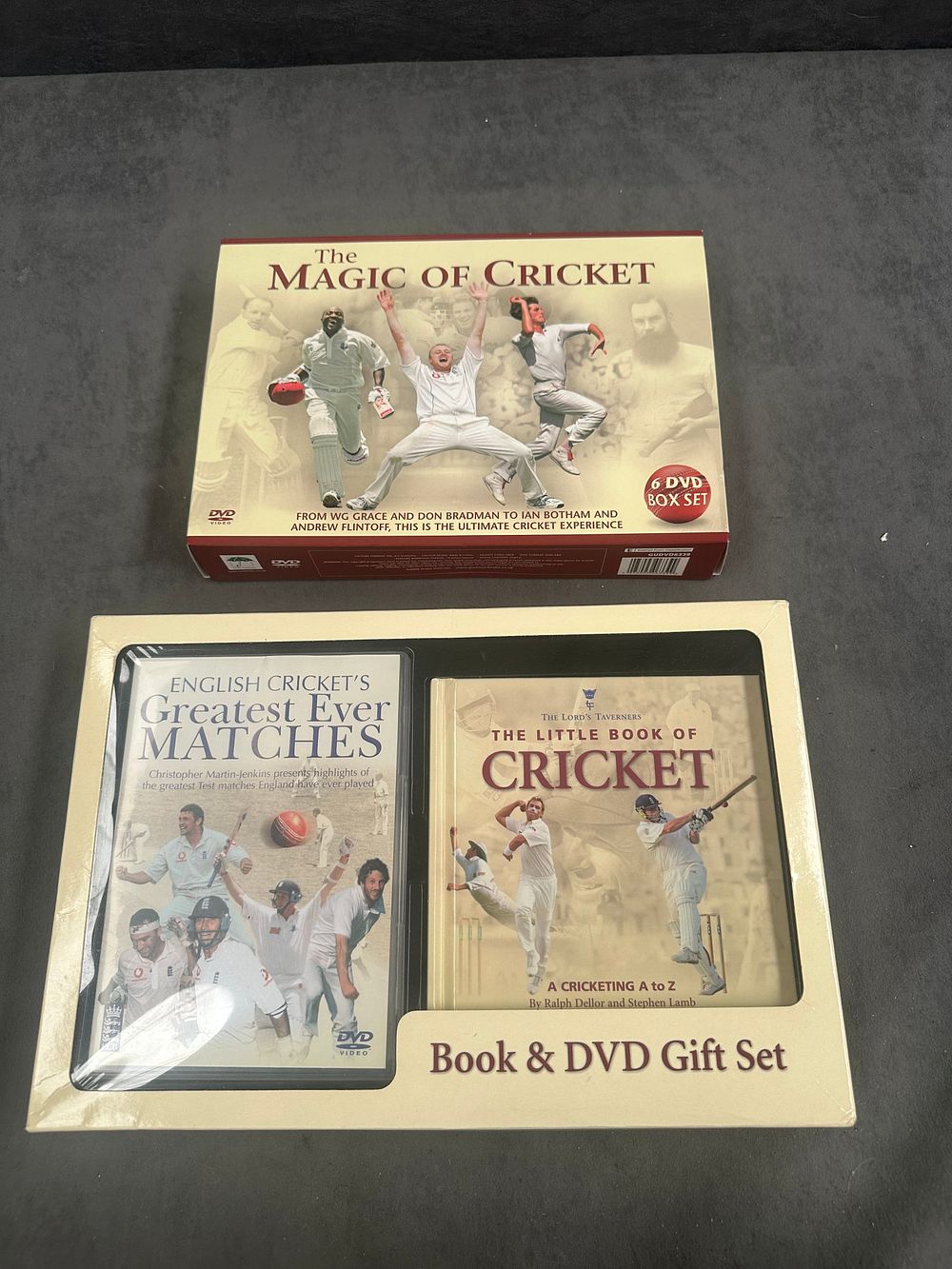Lot 654: Two Cricket Media Sets Including The Magic of Cricket 6-DVD Box Set and Book & DVD Gift Set