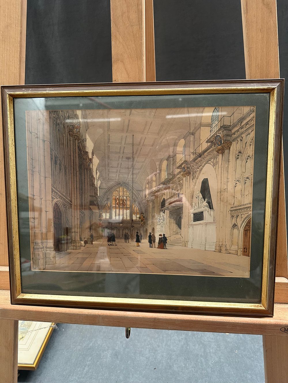 Lot 384: A Late 19th-Century Architectural Watercolor and Ink Study of a Cathedral Interior