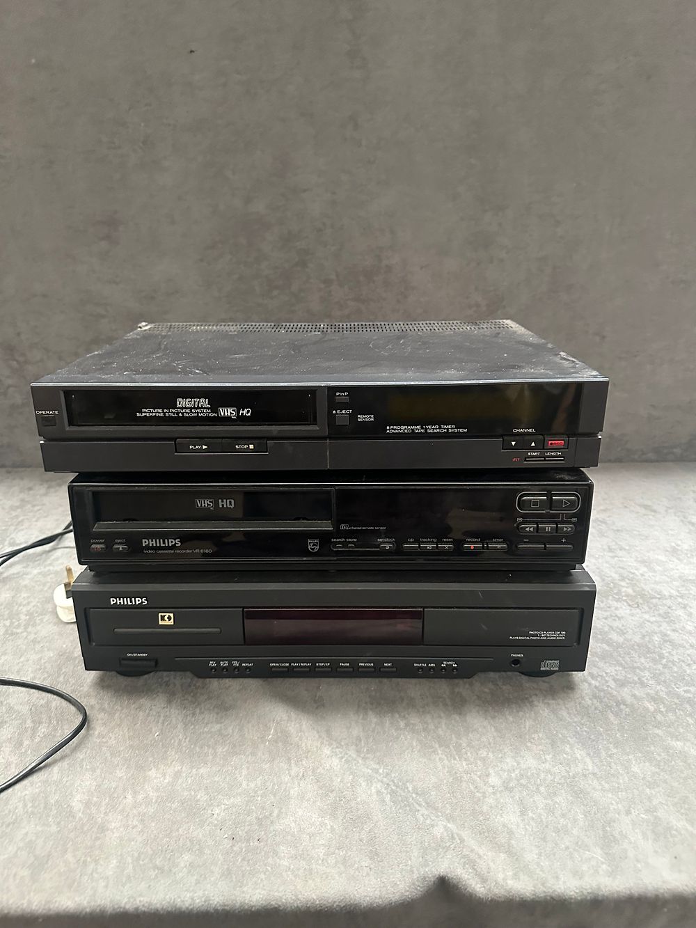 Lot 345: A Trio of Philips Vintage Electronic Components Including Two VHS VCRs and a CD Player