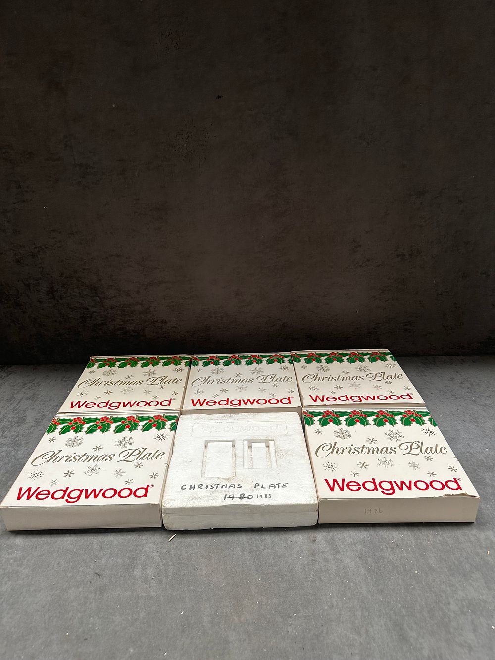 Lot 394: Six Wedgwood Blue Jasperware Christmas Plates Dated 1969 and 1982 to 1986