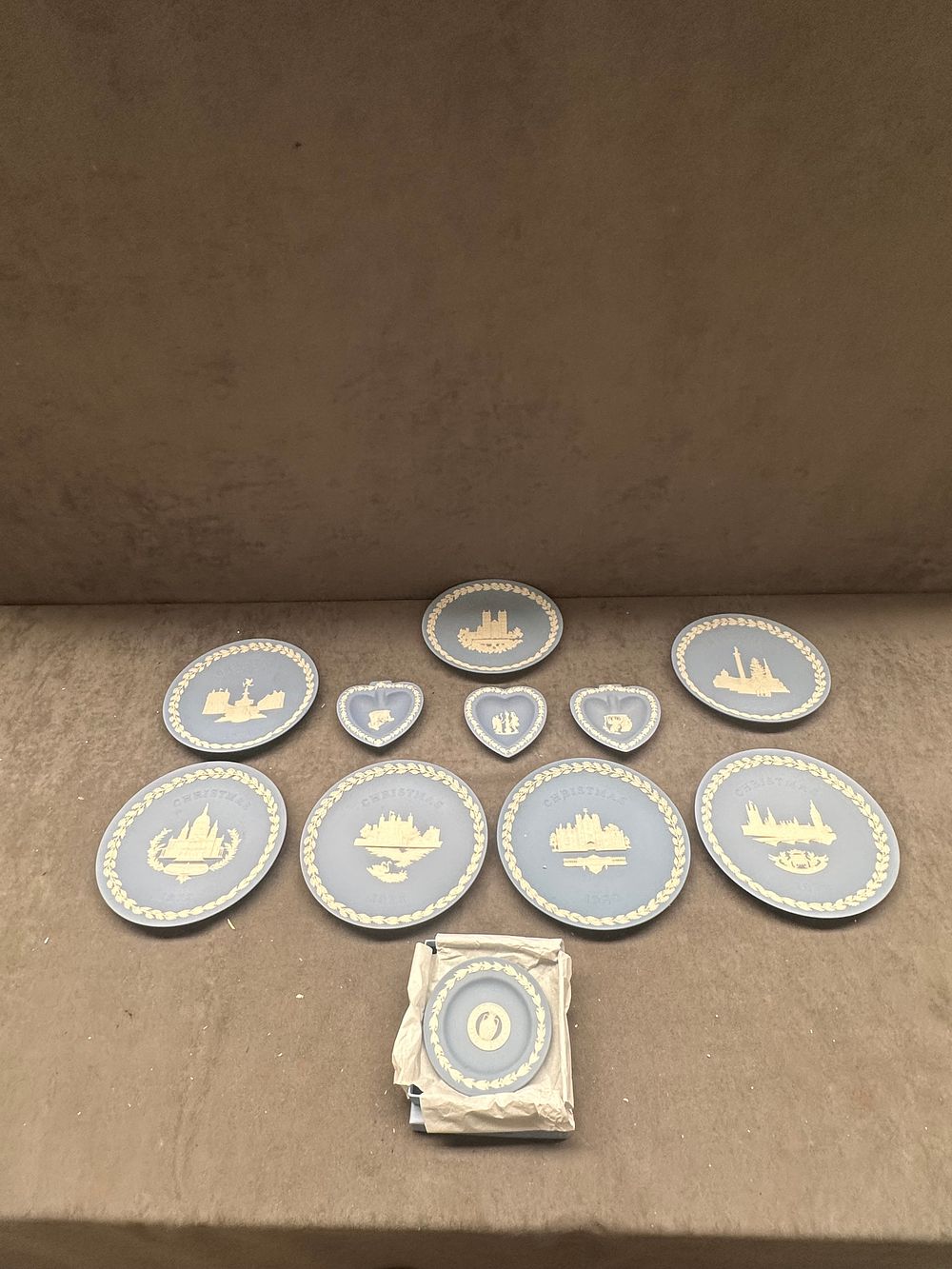 Lot 396: A Collection of Eleven Wedgwood Pale Blue Jasperware Plates and Dishes