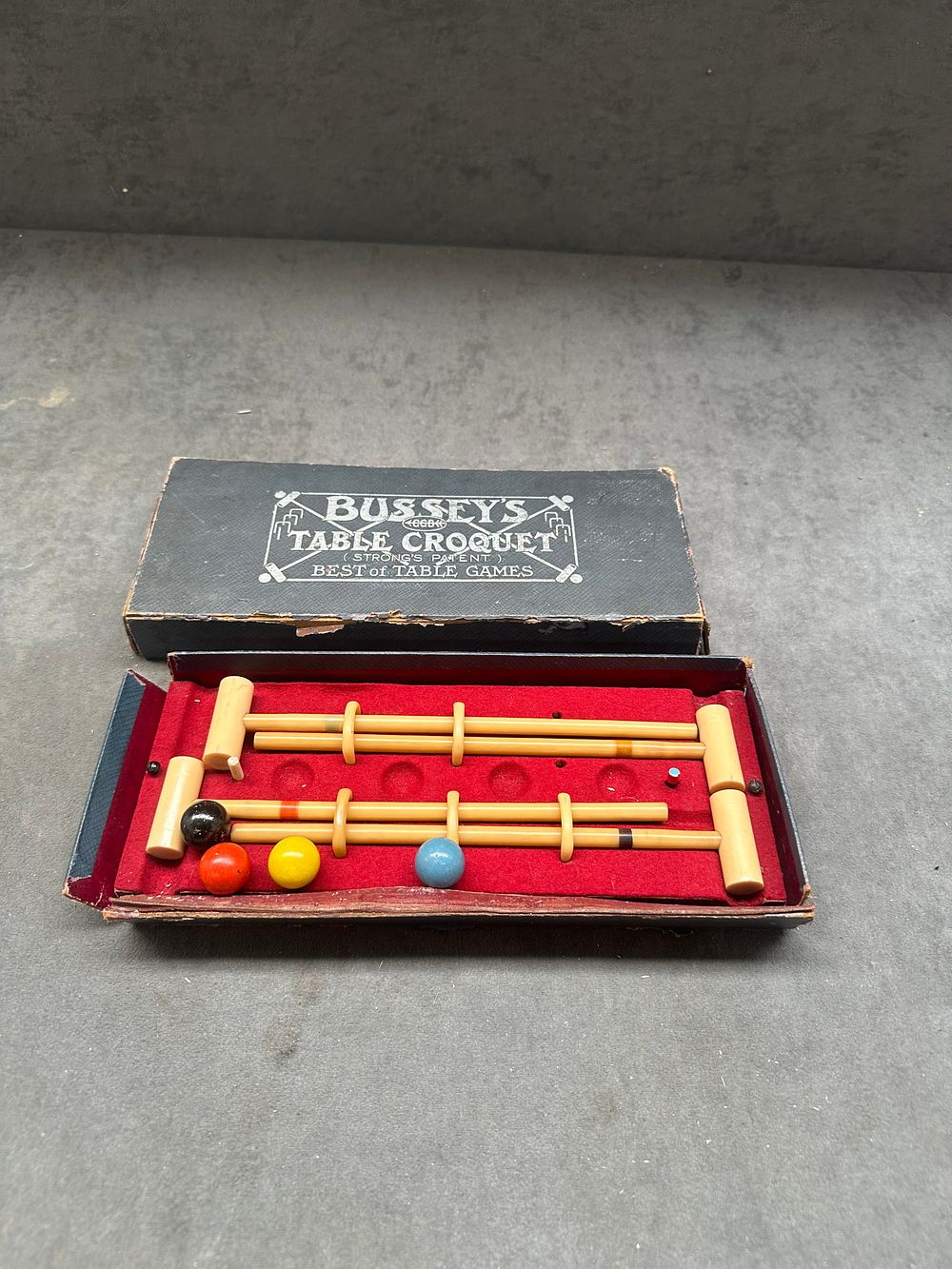 Lot 468: A Boxed George G. Bussey and Co. Strong's Patent Table Croquet Set