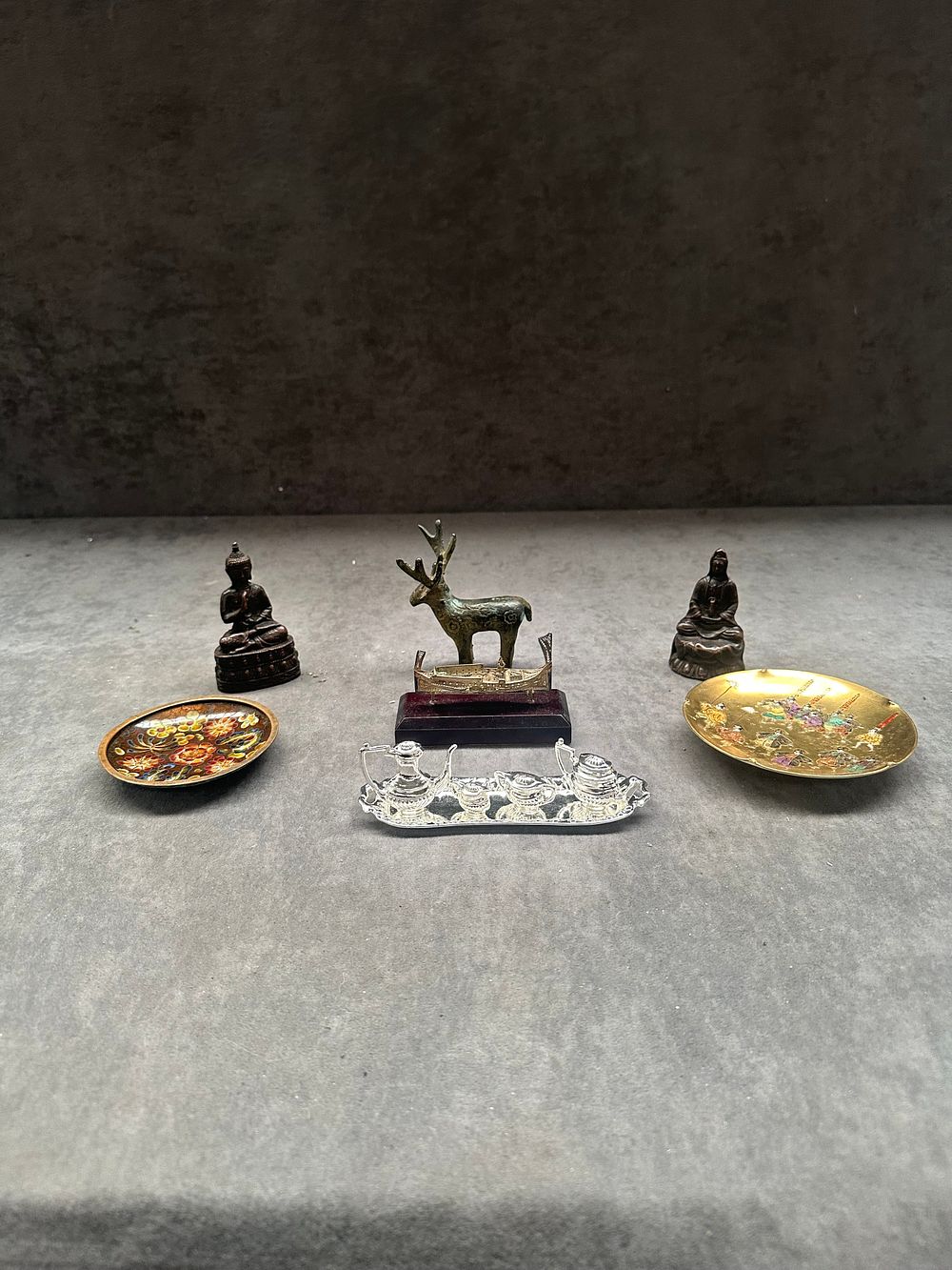 Lot 478: An Assortment of Asian Miniature Decorative Items including Japanese Satsuma and Bronze Wares