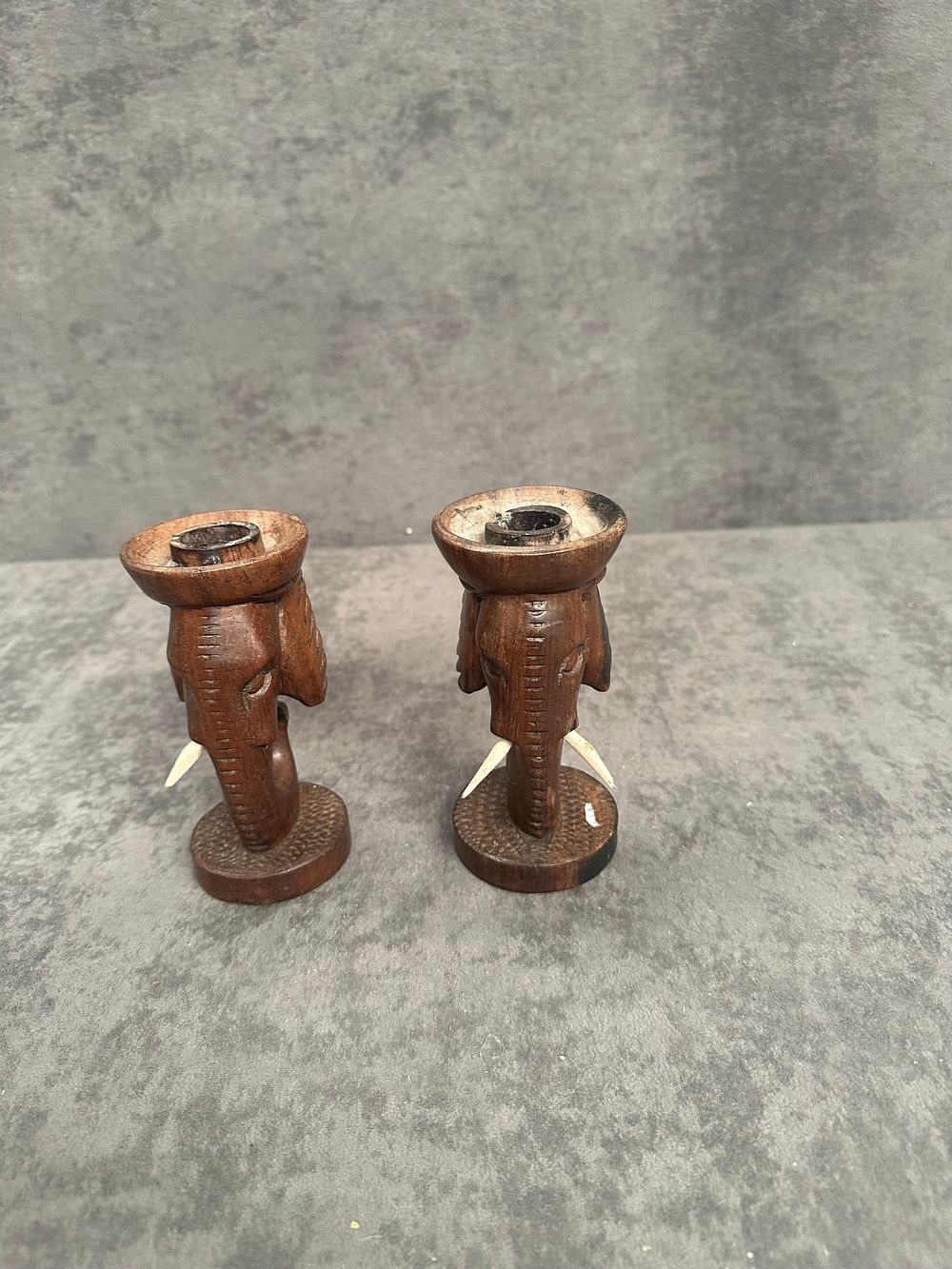 Lot 488: A Pair of Carved Hardwood Elephant Figures
