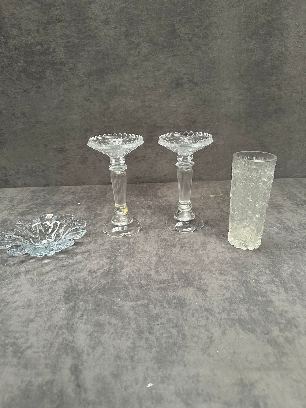 Lot 429: A Group of Textured and Molded Clear Glass Decorative Objects