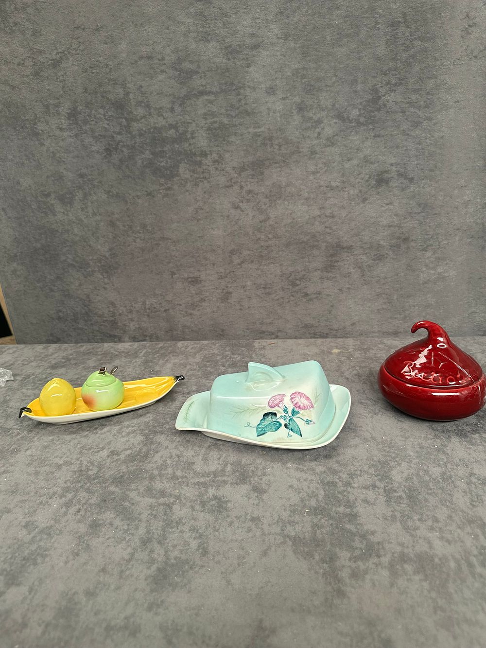Lot 443: A Trio of Mid-Century English Ceramic Tableware including Carlton Ware Morning Glory Butter Dish