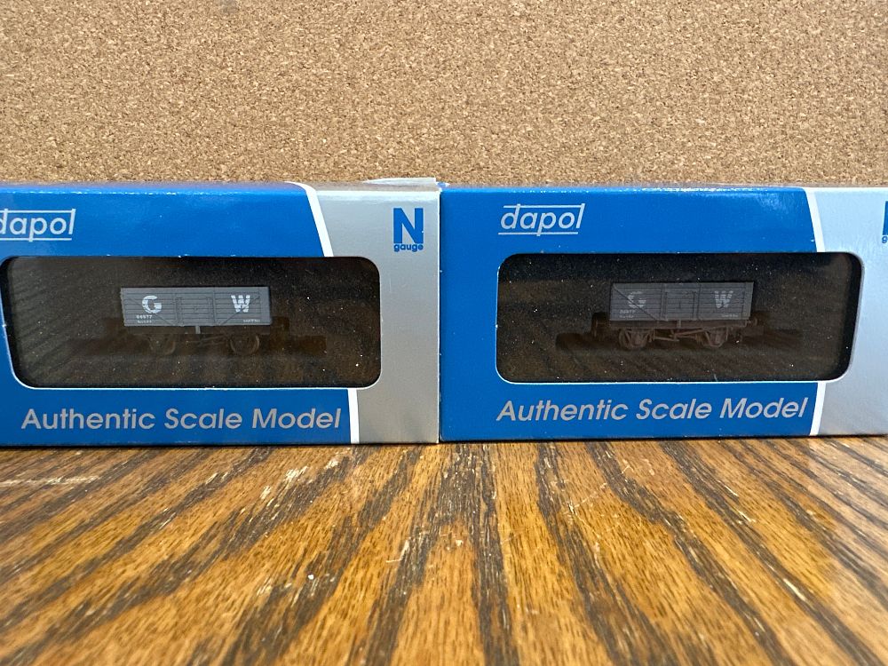 Lot 182: A Pair of Dapol N Gauge GWR 7-Plank Open Wagons in Original Boxes