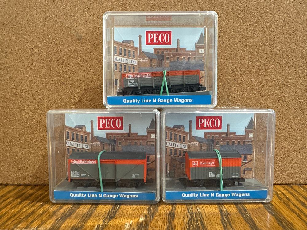 Lot 184: Three Peco Quality Line N Gauge Railfreight Wagons in Original Packaging