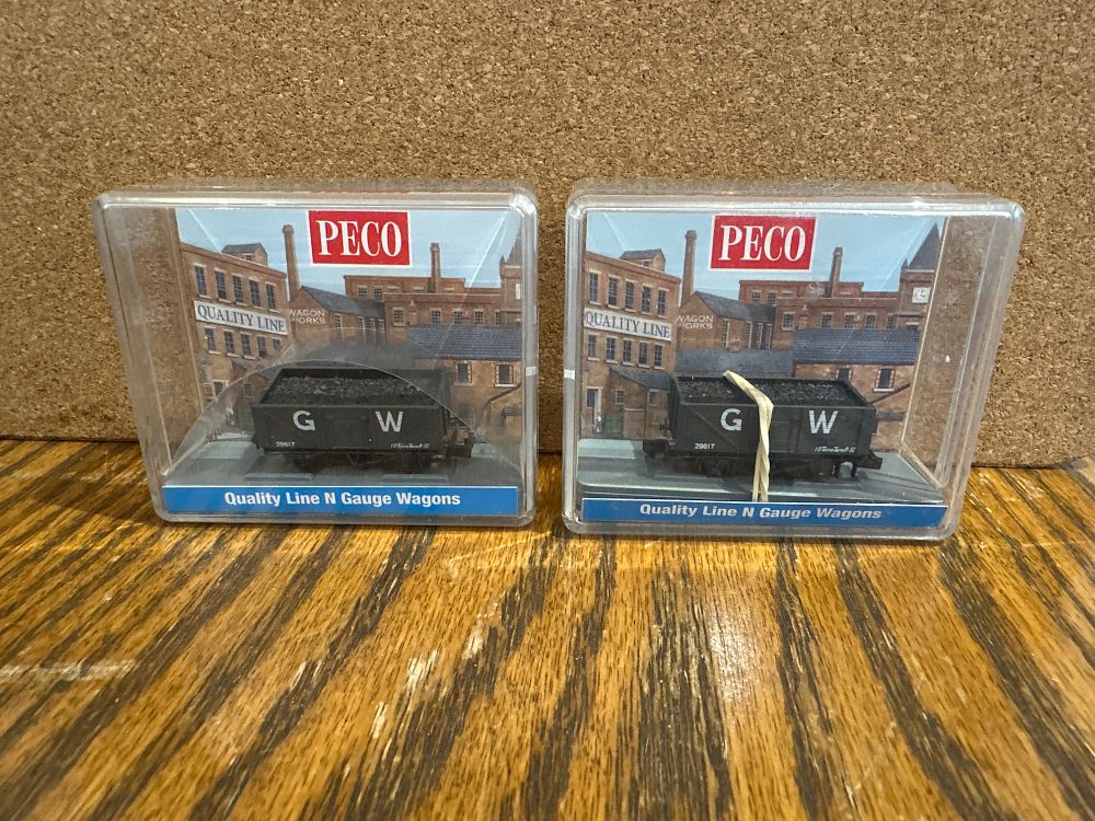 Lot 205: A Pair of Peco Quality Line N Gauge GWR Plank Open Wagons with Coal Loads