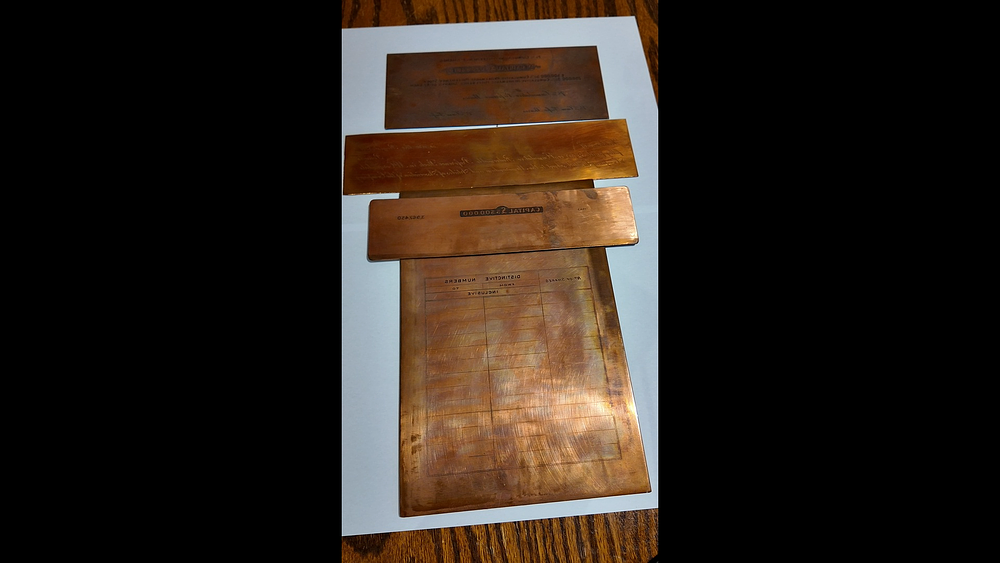 Lot 578: A Set of Antique Engraved Copper Printing Plates for a 7% Cumulative Preference Share Certificate Dated 1893