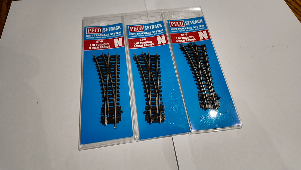 Lot 226: Three PECO Setrack N Gauge ST-6 Left Hand Turnouts