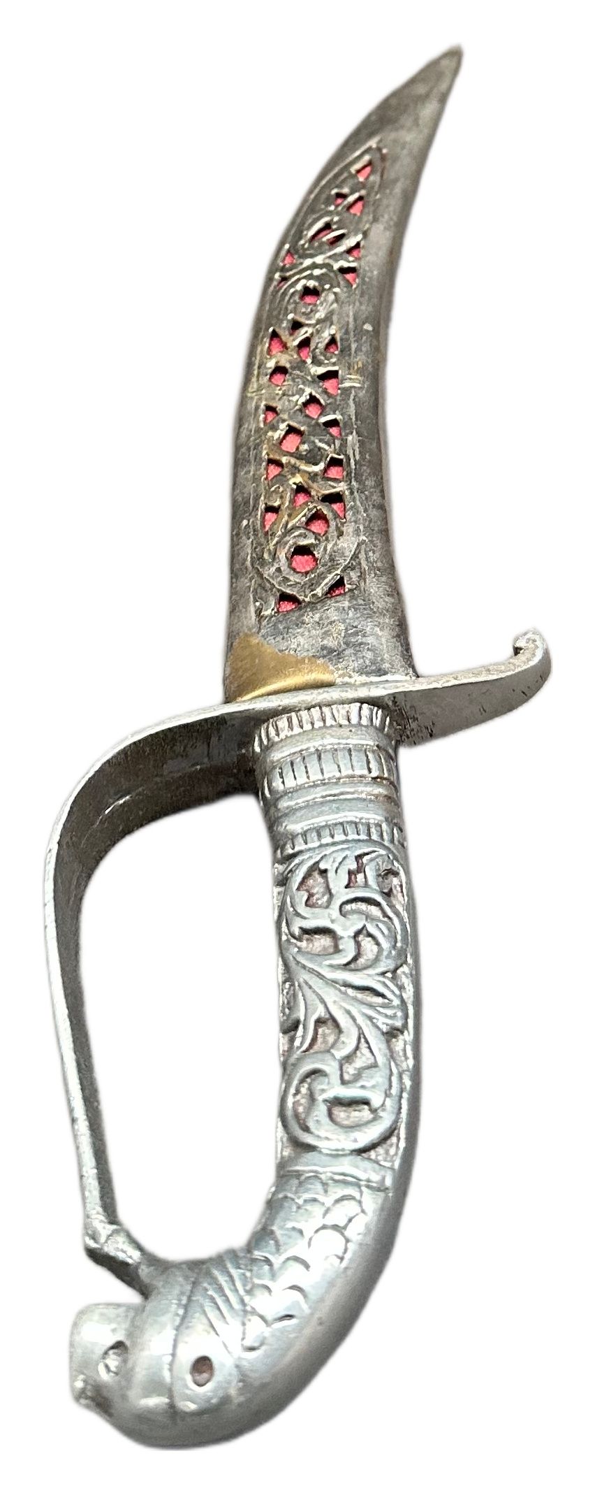 Lot 20: A decorative animal-head hilted white metal dagger and scabbard, India, 20th century