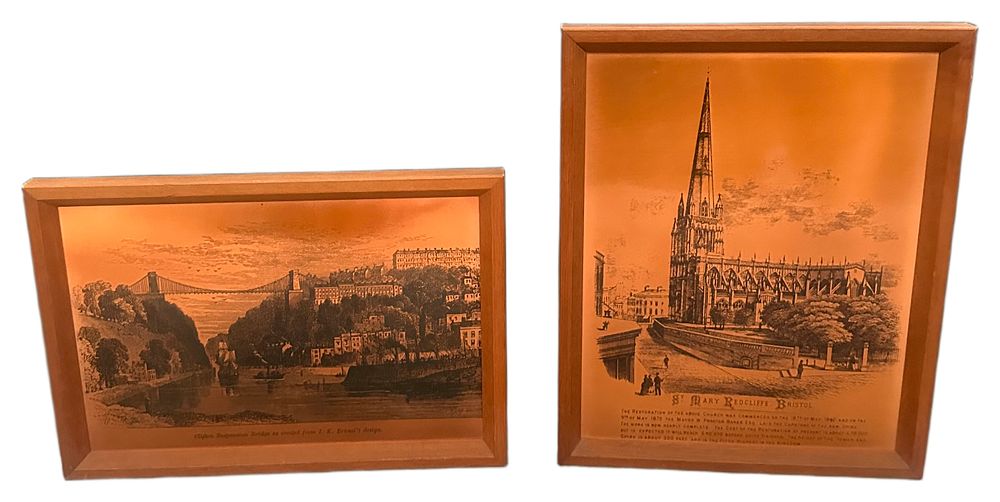 Lot 622: A Pair of Framed Commemorative Bristol Topographical Etched Copper Plates