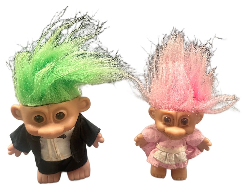 Lot 341: A Pair of Vintage Bride and Groom Troll Dolls