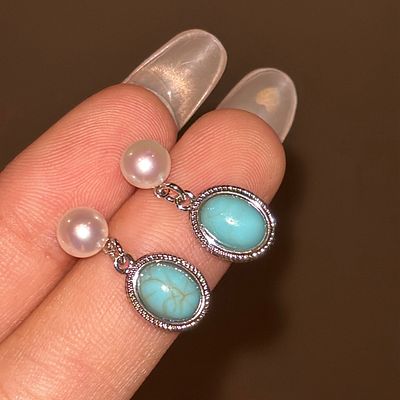 Turquoise and pearl perfect combination earrings. Turquoise and pearls are perfectly combined