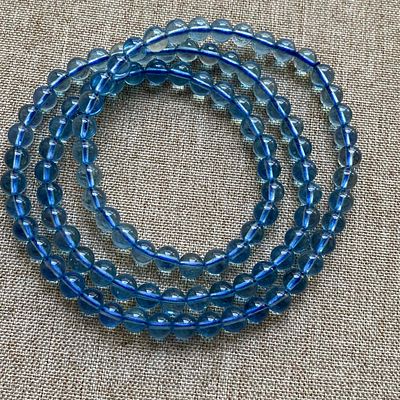 Natural ice transparent blue aquamarine three-circle multi-circle bracelet. Natural