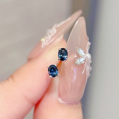 Four-claw sapphire earrings pt950 platinum natural diamond inlay Freight: 1.International