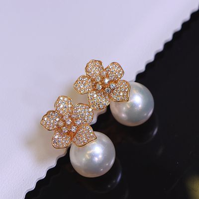 925 Sterling Silver Camellia Pearl Earrings. 925 sterling silver camellia earrings, inlaid with