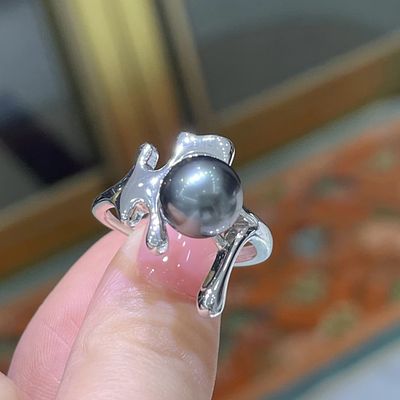 Tahitian Black Pearl Ring Natural Black Pearl ~ Liquid Lava! K Gold Crafted Sterling Silver