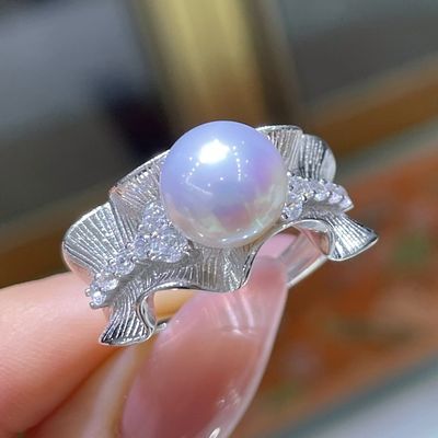 Natural freshwater pearl ring Natural color freshwater white pearl, K gold craft sterling