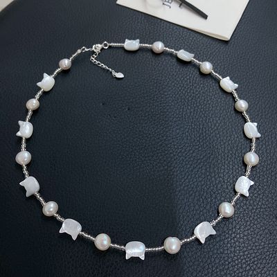 Natural mother-of-pearl cat star necklace, natural high-quality freshwater pearls, sterling