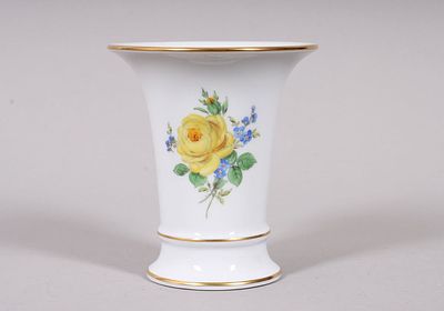 Small trumpet vase, Meissen, "German Flower" decor, made after 1972 Porcelain, polychrome 