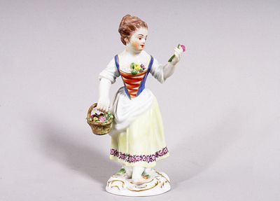 Girl with flower basket, designed by Johann Joachim Kaendler for Meissen, produced after 1972 