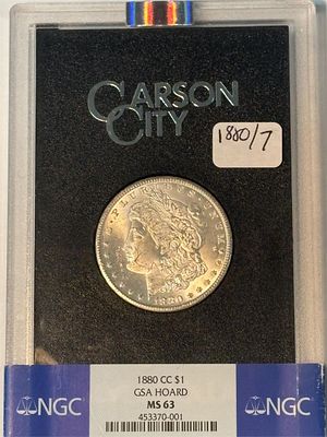 1880/7 CC GSA Morgan Silver Dollar. NGC MS63