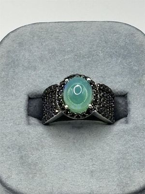 Sterling Ring with Blue Opal and Black Spinel. Size 54.7 gram