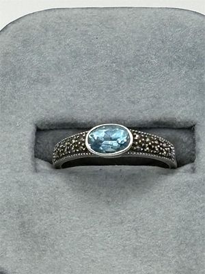 Judith Jack Sterling Ring Blue Topaz and Marcasite. Size 8 3/43.3 grams