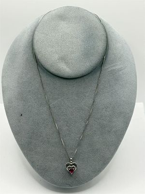 Sterling Necklace with Red Stone Heart Pendant. 18 inches2.8 gramsMarked "FD"
